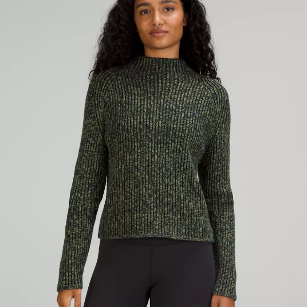 LULULEMON 🏷️NWT Cotton-Cashmere Blend Mock Sweater Green & Black Heather 16/XL